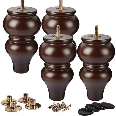 Pieds de meubles en bois de 15 cm (6 pouces), 4 pieds de rechange noirs en bois massif en forme d'essieu avec boulons M8 pré-percés de 8 mm (5/16 pouce) et plaque de montage, 8 pieds noirs de 20 cm (6 (1/5)