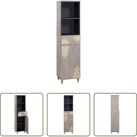 Holz Schrank - Badezimmerschrank Grau 38 x 33 x 160 cm Massivholz Mango (1/5)