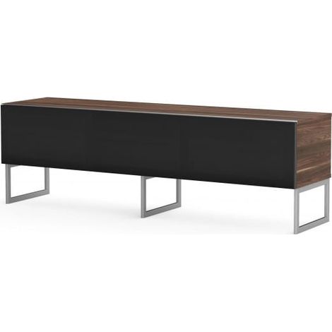 Meuble TV tissu acoustique noir et bois foncé pieds métal Firenze 160cm (1/5)