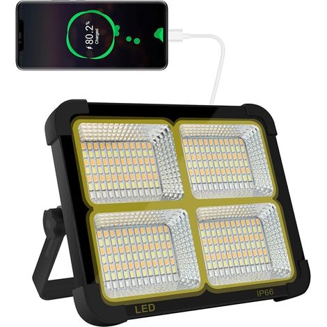 Projecteur LED Rechargeable 100W 10000LM, Lumière de Travail Lanterne Portable avec Panneau Solaire, 16500mAh USB Lampe Rechargeable, pour Camping, Chantier, Garage, Atelier (1/5)
