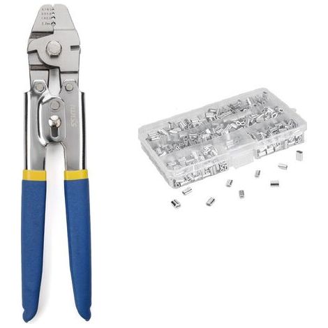 BUNTHAUS Outil de sertissage pour câble métallique jusqu'à 2,2 mm avec 600 manchons de sertissage double barillet en aluminium de 3 tailles (1/5)