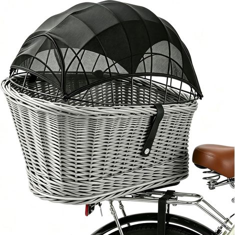 Pare-soleil pour panier de vélo arrière pour chien, respirant, coupe-vent, anti-poussière, sûr, stable, pliable, protection solaire pour chiens, compatible avec la plupart des paniers de vélo (1/5)