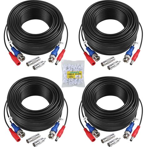 4 x 30m/100FT HD Multifonctions Câble Vidéo Surveillance Caméra Analog Kit DVR CCTV BNC RCA DC Alimentation Système de vidéosurveillance Couleur Noir (1/5)