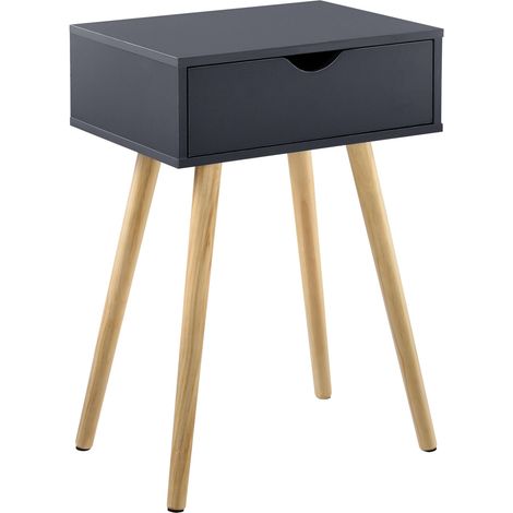 Mesita con cajón mesita de noche cómoda mueble de almacenamiento patas de mesa de pino 60 cm gris oscuro 030003142