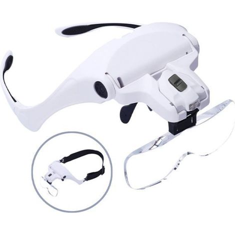 Lampe de lecture frontale, loupe LED, lentilles interchangeables, lampe de lecture pour les personnes âgées, libérant vos mains. (1/5)
