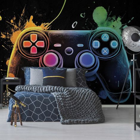 Vlies Fototapete Kinderzimmer 150x105 cm Spielkonsole - Fototapeten Tapeten für Kinder Mädchen & Jungen - Teenagerzimmer - Kinderzimmertapete Spiel fur Spieler Gamers Gaming Bunt, WallArena (1/4)