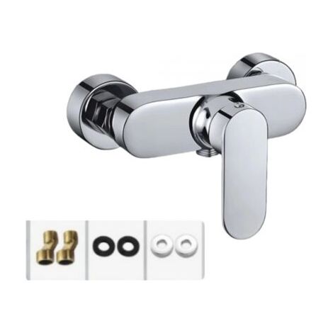 QORVA-G1/2 Robinet de douche, mitigeur argenté, pour douche, montage mural, avec sortie de douche (1/5)