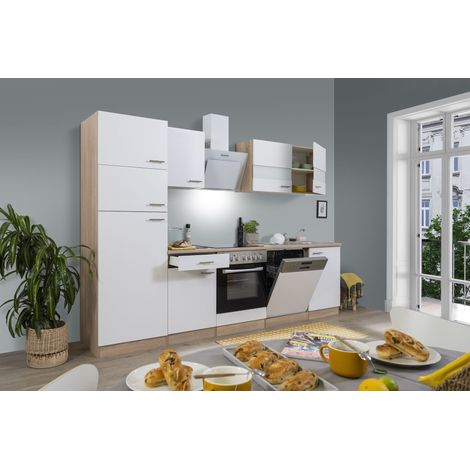 Cuisine Kitchenette bloc cuisine intégrée Chêne Blanc Merle 280 cm Respekta