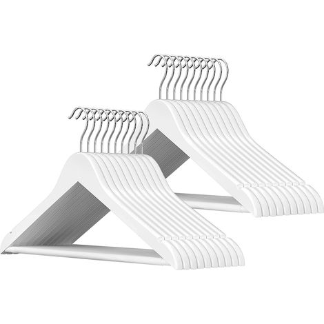 Set 20 Grucce in Legno Bianco Barra Portapantaloni Antiscivolo e Gancio Ruotante