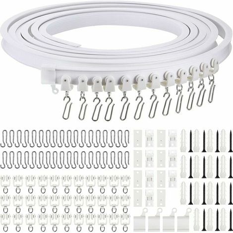 Gebogene Deckenvorhangschiene, biegbare, flexible Deckenvorhanghalterung, weiche Fenster, gebogene Schiene für Gardinenstange mit Metall-Vorhanghaken (weiß, 5 m) (1/4)