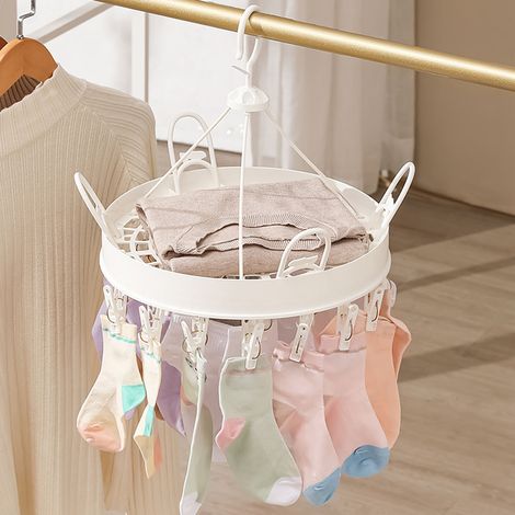 Cintre à pinces et égouttoir à linge, crochet de séchage multiple pour sous-vêtements, blanc, forme ronde (1/5)