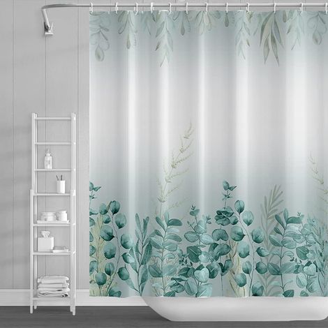 180x243cm Eucalyptus Feuilles Rideau de Douche Vert Les Feuilles Botanique Végétaux Rideau Bain Maison de Ferme Naturel Rural Rideau de Baignoire Étanche pour Salle de Bain avec Crochets (1/5)