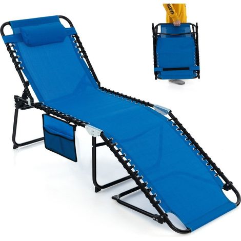 Tumbona con reposacabezas y bolsillo lateral Tumbona de jardín plegable con respaldo regulable azul marino