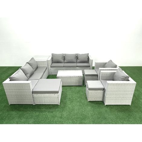 Fimous Salon de Jardin en rotin avec 2 Fauteuil Table basse oblongue 3 Tabourets Table d'appoint Gris clair mixte (1/5)