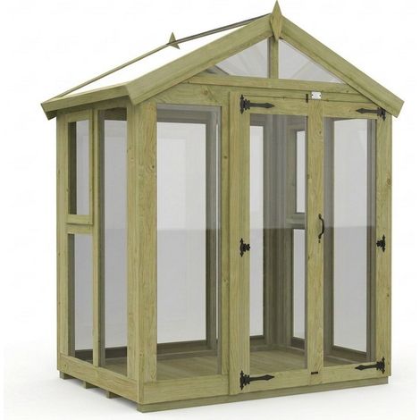6ft x 4ft Apex Glass Greenhouse - Pressure Treated Timber - L183 x W122 x H210 cm - Natural