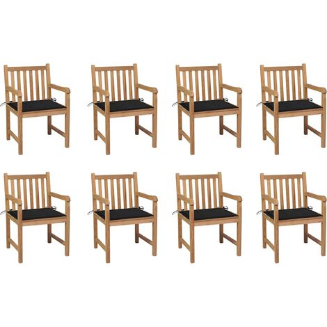 Lot de 8 Chaises de jardin Fauteuils de Jardin avec coussins noir Bois de teck massif 38271 (1/5)