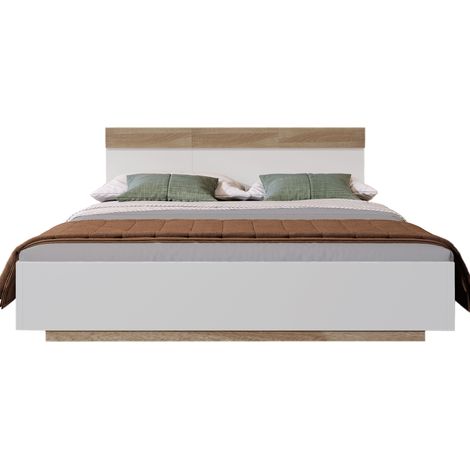 Cama flotante, cabecero amplio, altura cómoda, ABS, color madera de acacia (1/5)