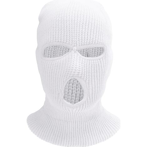 Masque d'hiver tricoté 3 trous pour sports extérieurs - Protection visage intégrale contre le vent - Blanc
