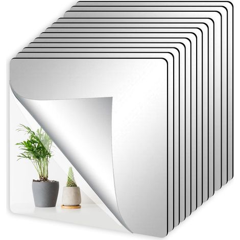 12 Pièces Miroir Mural Autocollant 15 X 15 cm, Acrylique Feuilles de Miroir Carreaux de Miroir Adhésifs pour Décoration Murale à Maison (1/5)