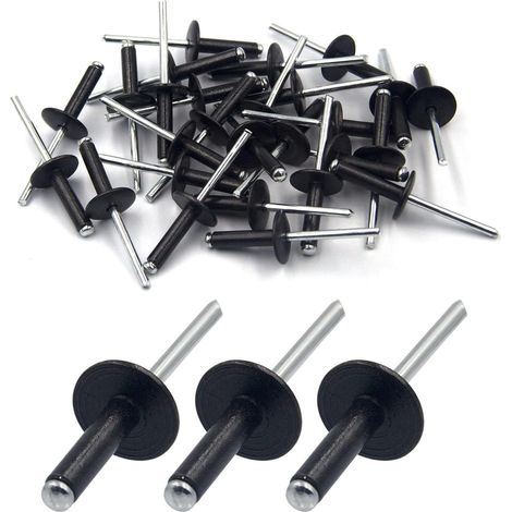 100 Pièces Rivets Aveugles à Grande Bride, 4,8X12X16mm Noir Rivets Pop (1/5)