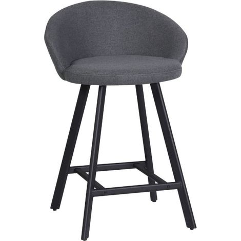 Taburete con asiento tapizado en tela gris y patas negras - Fenk (1/5)