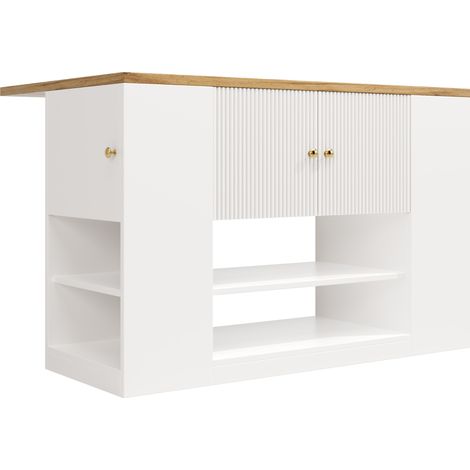 Isla de cocina blanca con mesa abatible, MDF y metal, 140 x 70 x 90 cm (1/5)