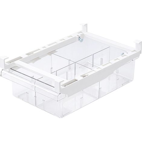 Boîte de rangement coulissante transparente à plusieurs compartiments pour réfrigérateur, idéale pour les fruits, les légumes et les œufs. (1/4)