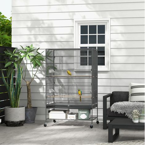 Vogelvoliere 94x57x153 cm aus Metall, grau, mit Rollen – MEUBLIV (1/5)