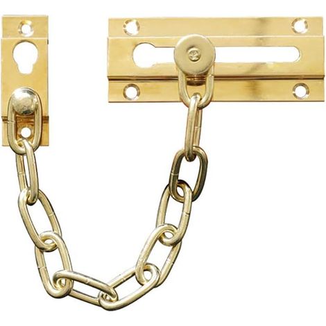 1 - Chaîne De Sûreté - Fermoir Antivol - Laiton Pur - Protection Contre Intrusion Et Enfants - Ouverture Partielle - Or - 10x5cm