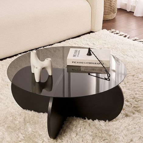 Cugnoli Couchtisch, rund, Tischplatte aus Glas, Ablage transparent, 75x75x35h cm schwarz (1/5)