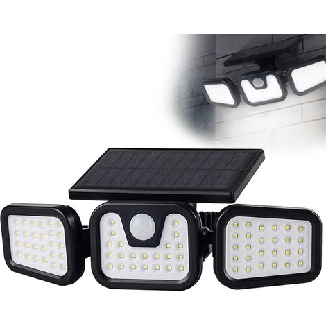 Lumière étanche extérieure 74 LED lumière de sécurité murale solaire, lumière de capteur de mouvement à 3 têtes, applique pliable rotative IP65 (1/5)