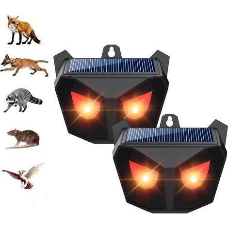 Répulsif de Renard. Ultrasons pour Rats. avec lumière LED Intense. alimenté par USB et énergie Solaire. Répulsif Animal extérieur pour écureuil. Chat. Chien. Souris. Oiseau(2pack) (1/5)