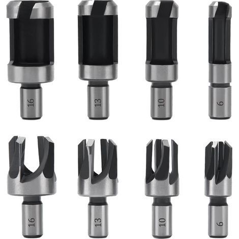 8 Pièces Fraise à Bouchonner, Mèche à Bouchon 6 mm/10 mm/13 mm/16 mm, Acier Carbone, Perceuse pour le Travail du Bois, Forets à Bois à Griffe et Coniques (1/5)