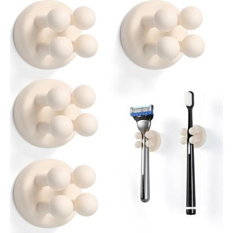 4 soportes de pared para cepillos de dientes, soporte para maquinilla de afeitar, soporte multifuncional autoadhesivo de silicona para cepillos de dientes, para baño, cocina, sala de estar, oficina. (1/4)