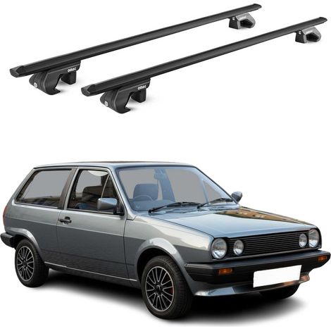 OMAC Dachträger Aluminium TÜV geprüft für VW Polo mk2 1981-1994 – Für Standard Dachreling – T Nut – Max 90 kg – 2 Schlösser Schwarz (1/4)