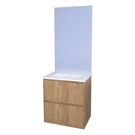 ONDEE ZEN - Meuble de Salle de Bain BELIS - A suspendre - Miroir Affleurant - 60cm - Bois