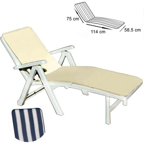 Coussin Pour Transat Blanc Bleu Polyester Souple 75 X 114 X 58,5 Cm