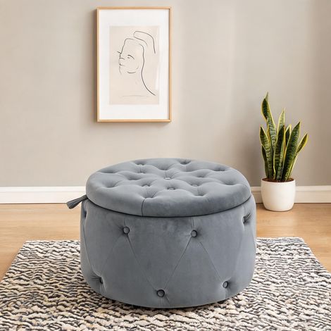 Pouf coloris gris en velours Polyester mousse 60 x 60 x 40 cm (1/5)