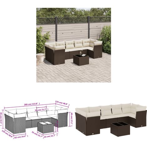 vidaXL Salon de jardin 8 pcs avec coussins marron résine tressée (1/3)