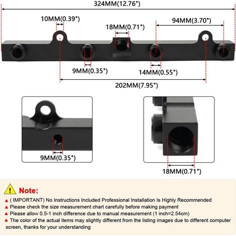 Automotive modification parts: K series fuel rail with fuel gauge, compatible with Civic, Acura K20, K24 high flow fuel rails, one set. (1/4)