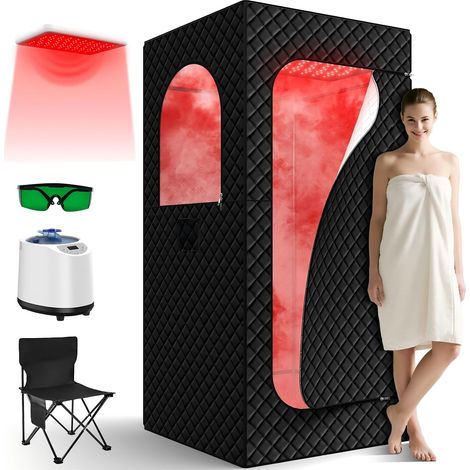Portable Infrared Steam Sauna for Home Steam Generator for Steam Room with 660nm Red Light Therapy, 3L 1200W, Fast Heating, Steam Generator with Remote Control (1/5)