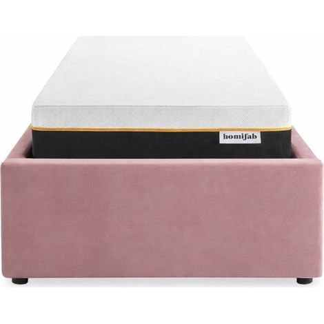 Ensemble Lit coffre adulte 90x190cm en velours rose avec sommier - Handy + Matelas mémoire de forme - Dual Confort (1/5)