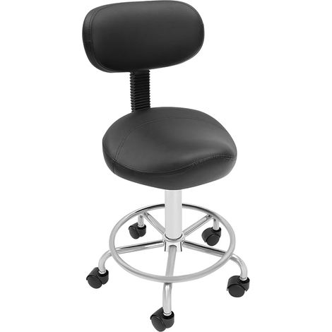 Tabouret à roulettes ergonomique avec dossier - Chaise de selle - Tabouret de levage - Siège de bureau - Spa - Réglable en hauteur de 45 à 59 cm - Noir (1/5)