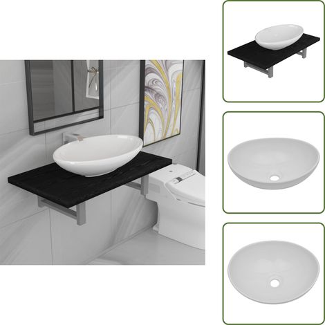 vidaXL Meuble de salle de bain en deux pièces Céramique Noir