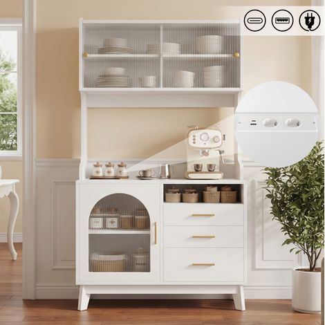Buffet haut de salle à manger 100,5 x 40 x 178 cm blanc avec prises USB-C et USB-A intégrées (1/5)