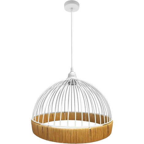 Lampada a sospensione Gastón Bianco/Metallo naturale e rattan 1xE27 (33xØ36x36cm)