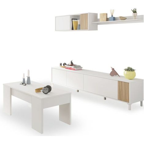 Pack salón con mesa de centro Nitza Plus V2 Blanco Artik (Blanco Mate) - Natur (ancho) x 47cm (alto) (1/5)