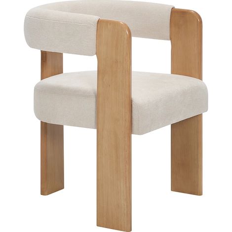 Sedia con braccioli in tessuto testurizzato e legno di Hevea Crema e naturale chiaro - LUDVIKA (1/5)