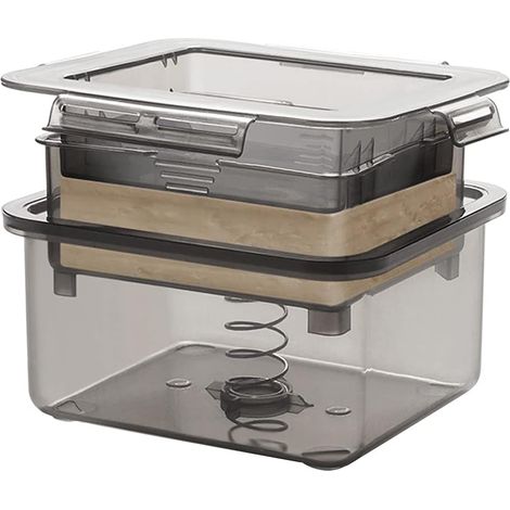 Presse à tofu avec bac récupérateur d’eau, passoire centrale et couvercle, pour égoutter tofu et aliments maison (1/4)