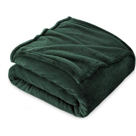 Bardusch-Plaid polaire flanelle 160×210 cm, vert foncé, épais, doux, chaud, haute qualité, lit 2 personnes (1/5)